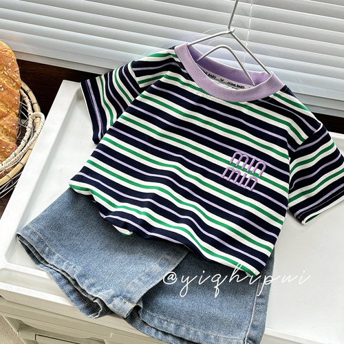 Summer New Striped Versatile Unisex Children's Short-Sleeve Fashion Children's Casual T-shirt Breathable Comfortable Loose Fit