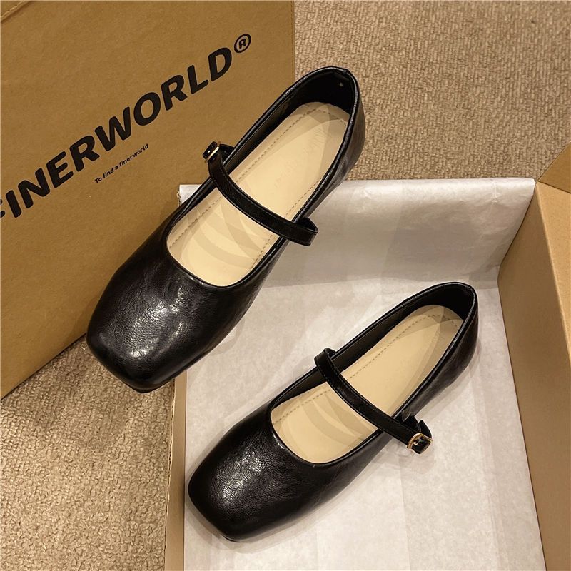 Cabeza cuadrada francesa zapatos de una sola cabeza superficial para mujeres 2026 primavera nuevos zapatos de cuero con falda suave zapatos mary-zhen