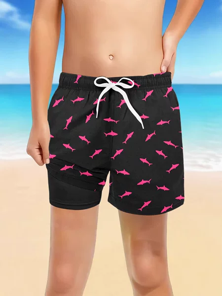 Double-Layer Anti-Embarrassment Children's Swimming Trunks Gella Summer Beach Shorts for Adults Men Quick-Dry Water-Resistant Casual Swimming