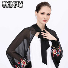 创意新款精美刺绣雪纺披肩 时尚舒适干爽透气披肩防晒衣跨境批发