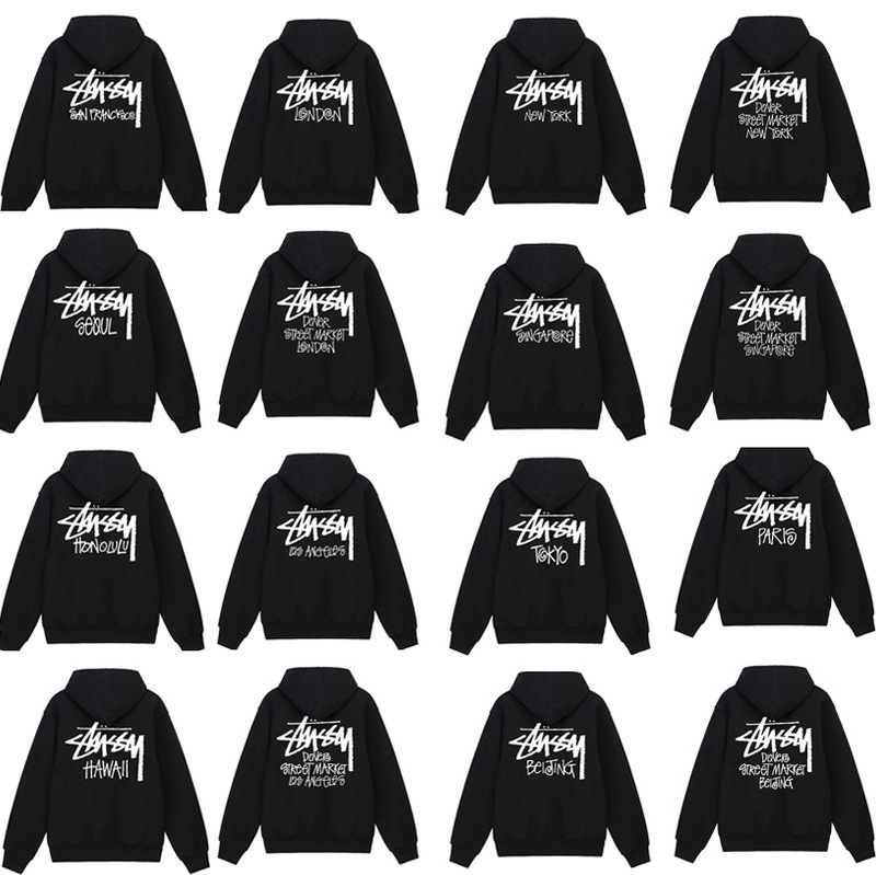 Cross-Border American Trendy Brand Street City Limited Letter Print Hooded Sweatshirt for Men and Women Loose Autumn and Winter Tops Stus