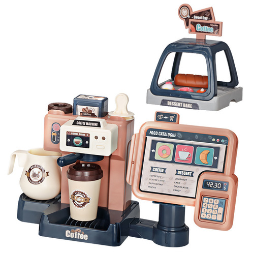 Simulated Coffee Machine Toy Baby Pretend Play Multifunction Cashier Desk Children's Set Combo for 3-Year-Old Boys and Girls