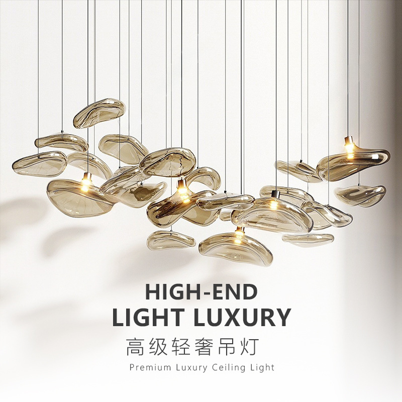 Cross-Border Round Personalized Glass Chandelier Light Luxury Villa Dining Table Living Room Atmosphere Restaurant Artistic Shape Glass Lamp