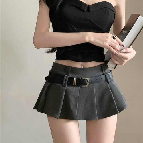 2025 American-style high-waisted mini skirt for petite figures, summer ultra-short skirt pants for trendy girls, pleated A-line skirt with versatile pure desire style