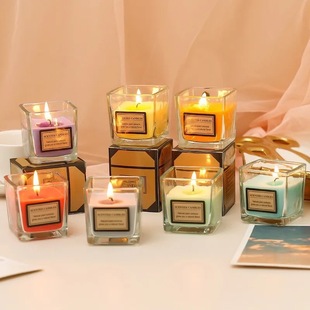 Square jar glass transparent simple aromatherapy candle transparent simple aromatherapy candle Cup wholesale in stock square Candlestick jar