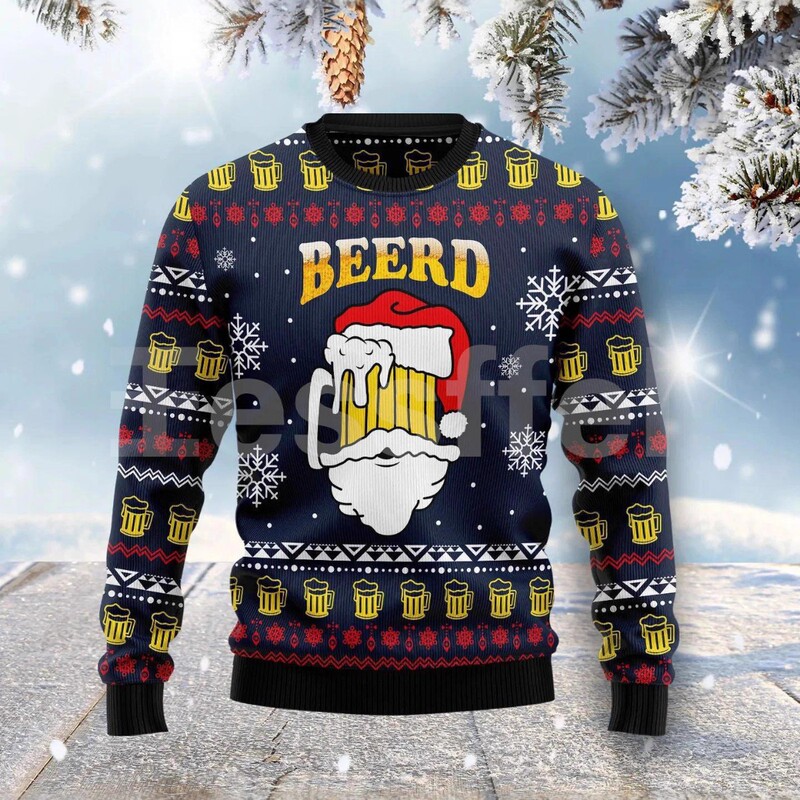 Merry Christmas 3D Printed Men's Chunky Knit Sweatshirt, New Cross-Border Men's Round Neck Sweatshirt, Direct Sale from Manufacturer POD