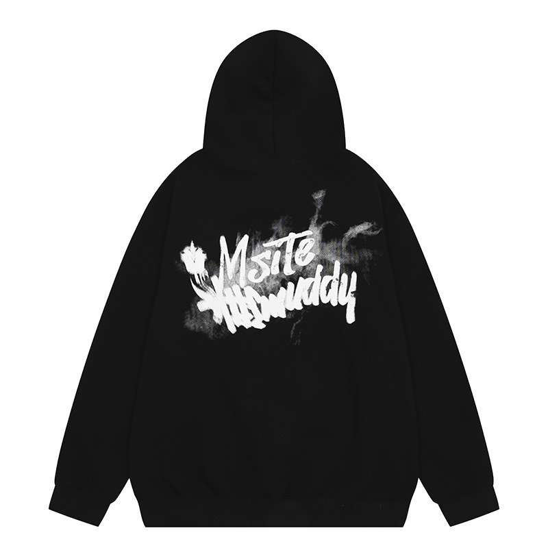 Clothing Men's American Style Retro Fuzzy Letter Printing Loose Hooded Sweater for Men and Women Autumn and Winter Niche Hoodie Jacket