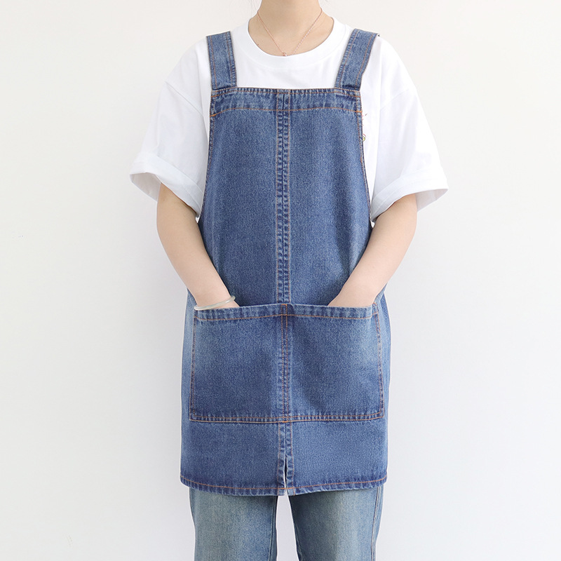 Transfronterizo nuevo delantal vaquero lavable logo personalizado lazos de café ropa de trabajo delantal japonés al por mayor