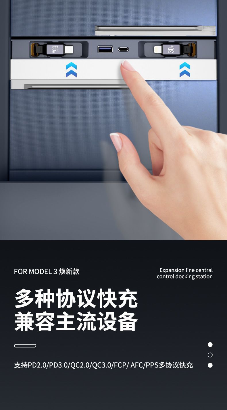 Suitable for Tesla's New Version Model Y/3 Special Docking Station Car Central Control Charging Expansion USB Model