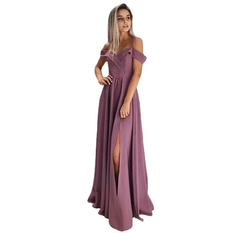 Europeo y americano Amazon AliExpress deseo nueva correa de hombro satén elegante simple sexy vestido de noche