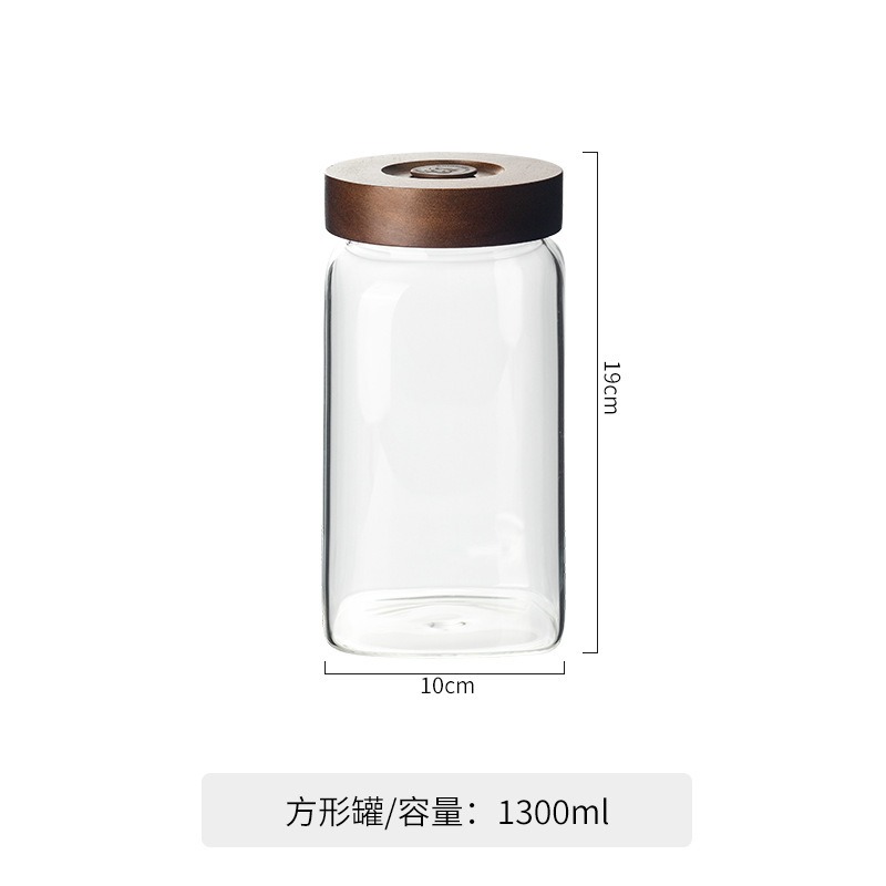 自动排气方形螺纹相思木盖泡酒瓶高硼硅玻璃罐储物罐密封玻璃罐|undefined
