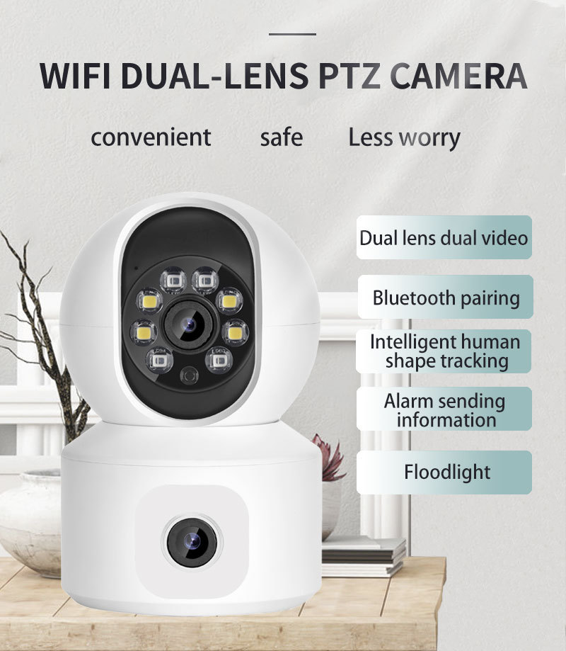 ICSEE çift lens WIFI gözetim kamerası, motorlu başlık