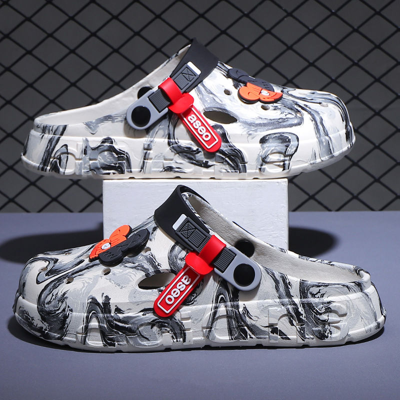 Zapatos con agujeros de suela gruesa para hombre, uso exterior de verano, suela suave antideslizante, sin sonido, sin olor, sensación de pisar mierda, sandalias de doble uso para conducir al aire libre