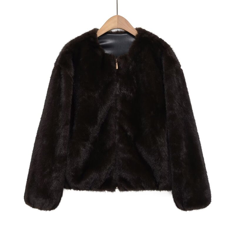 Foreign Trade Women's Autumn and Winter European and American Style Fashionable Artificial Fur Effect Bomber Jacket 6318288