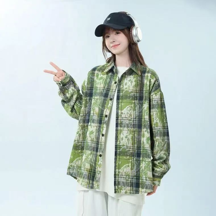 チェック柄シャツ女性 2025 春の新韓国ファッションガール小柄なレトロ長袖シャツカジュアルジャケット|undefined