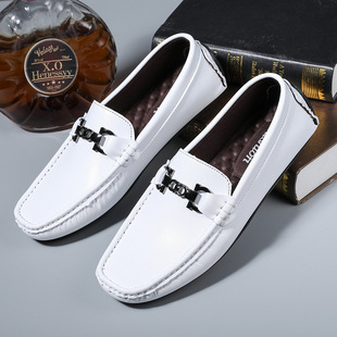 Fashion Men's Breathable Flats Shoes, Versatile for All Seasons, Casual Leather Shoes, Soft Soles, Comfortable Beanie Shoes, One-Step Shoes for Men