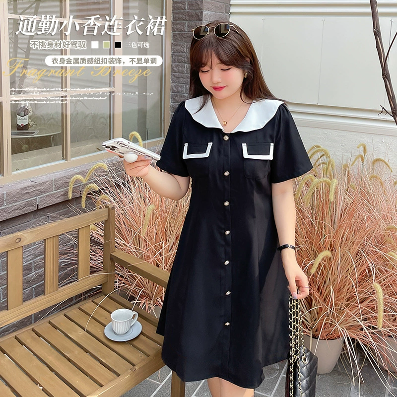 2023 Летнее Новое Женское однобортное платье больших размеров 200 кг для пухленьких девочек во французском академическом стиле 310656