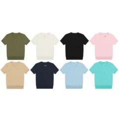 008 春夏 LF ホーム刺繍小ラベルロゴラウンドネック無地ニット半袖多用途 ootd 女神の必需品
