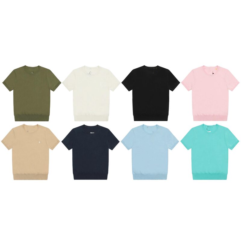 008 春夏 LF ホーム刺繍小ラベルロゴラウンドネック無地ニット半袖多用途 ootd 女神の必需品|undefined