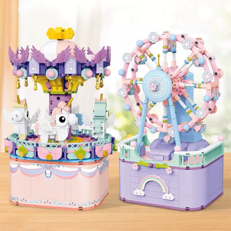 唯乐创想3001-3003旋转木马音乐盒情人节礼物儿童益智拼装积木