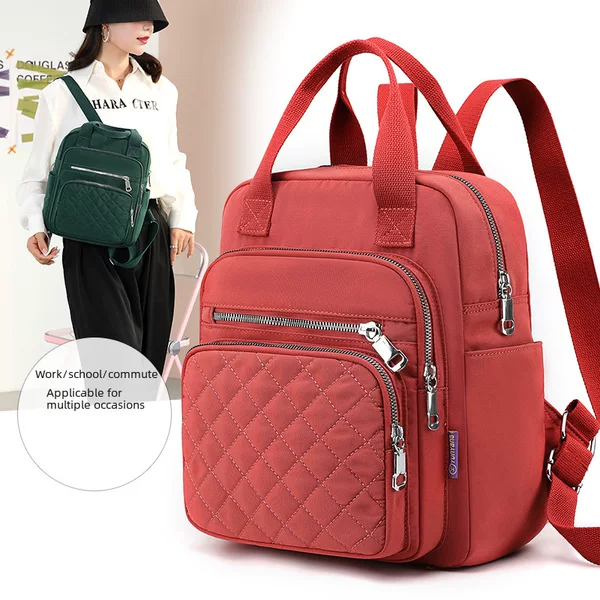 2022 New Backpack Nylon Backpack European and American Handbag Women's Bag Diamond Embroidery Thread Female College Student Shoulder Small Square Bag