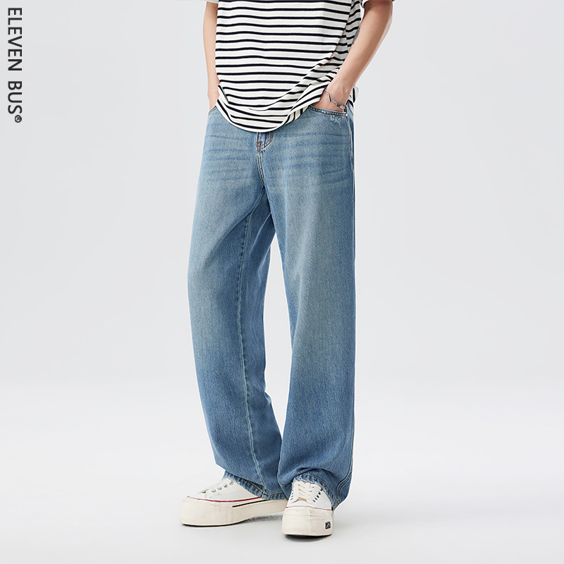 Lyocell Jeans Men's Summer Tencel Thin American Retro High Street Men's Trendy Loose Straight Casual Pants