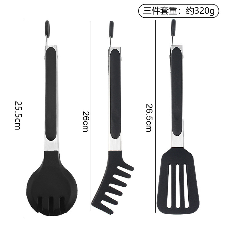 不锈钢硅胶食物夹三件套面条夹带支架耐高温食物夹9寸12寸烧烤夹|undefined
