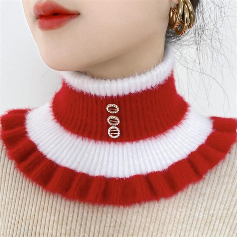 Thickened Imitation Mink Velvet Fake Collar 2023 New Cervical Spine Protection Knitted Stripesd Lapel Neck Scarf Warm and Versatile Neck Cover for Women