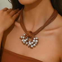 跨境流行新款波西米亚风格珍珠流苏编织项链女士海滩度假搭配百搭