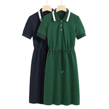 2025套头腰带短袖中长款翻领T恤女气质新款棉质舒适打底衫6929