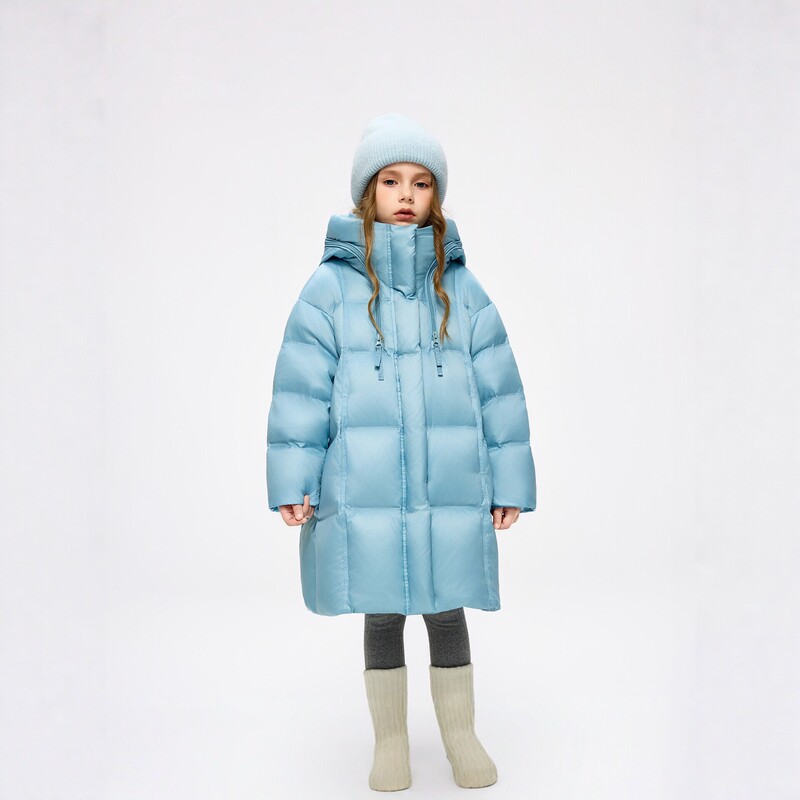 New children's down jacket, 90% white duck down, 2026, for girls, medium and large sizes, winter warm and stylish hooded children's coat