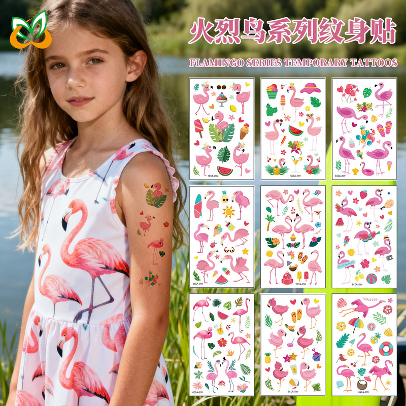 Cross-Border Children's Cartoon Flamingo Tattoo Stickers, Environmentally Friendly, Waterproof and Sweat-Resistant, Summer Zoo Flamingo Temporary Tattoo Stickers Cross-Border Children's Cartoon Flamingo Tattoo Stickers, Environmentally Friendly, Waterproof and Sweat-Resistant, Summer Zoo Flamingo Temporary Tattoo Stickers