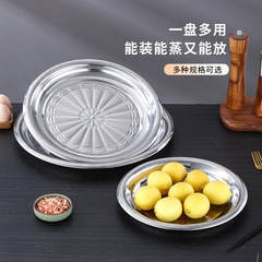 Stainless Steel Thickened Round Plate, Large-Caliber Serving Dish & Decorative Platter—Ideal for School Cafeterias and Restaurants, Available for Wholesale Export