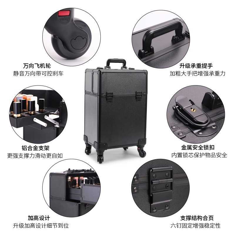 Caja de maquillaje multicapa, caja de tracción de maquillaje profesional, caja de herramientas de bordado de uñas, peluquería, maquillaje especial de gran capacidad