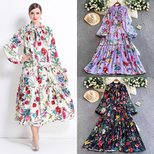 跨境超大码女装批发现货欧美时尚宫廷风宽松印花连衣裙