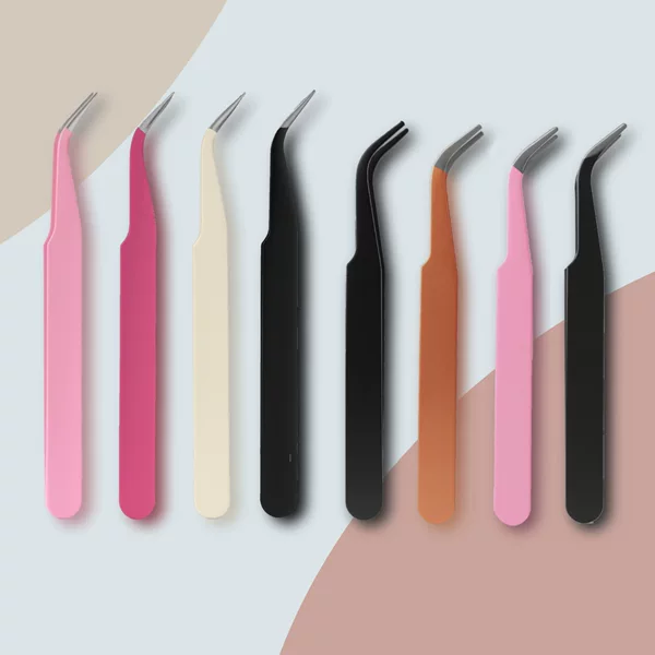 High-Quality Stainless Steel Eyelash Tweezers for Grafting, with Curved Tip and Pointed Mouth, Gold Feather Tweezers for Eyelash Extensions