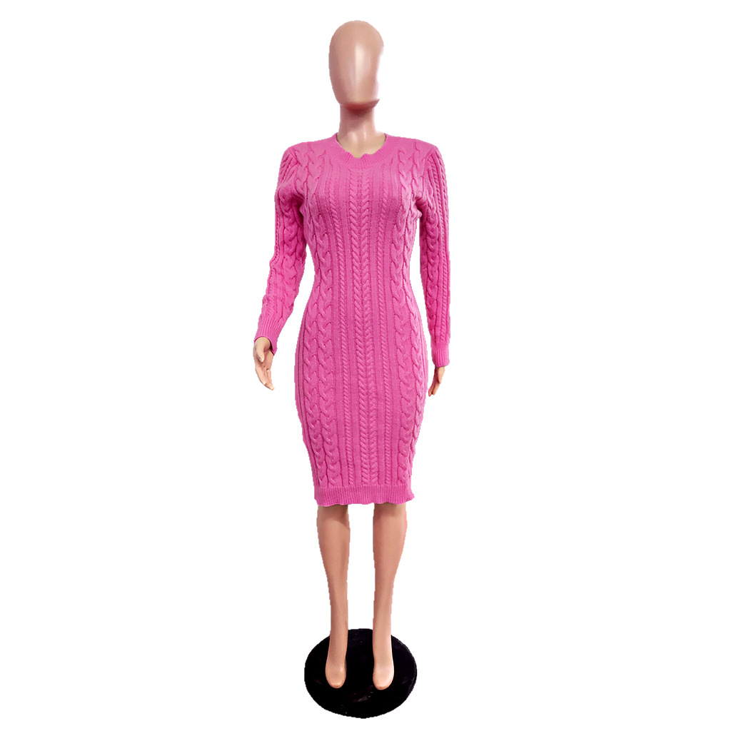 Robe pull femme couleur unie sexy mode robe en maille_voghion.com