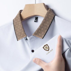 外国貿易現物メンズ半袖tシャツカジュアル刺繍襟poloシャツ中年男性ねじ襟半袖服