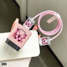 适用于三星手机充电器25W充电器保护套粉色蝴蝶数据线保护套