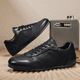 2025 Лето и осень Новые мужские туфли с плоской подошвой Универсальные кожаные маленькие черные туфли Мужские туфли для вождения Походная обувь Обувь Forrest Gump оптом