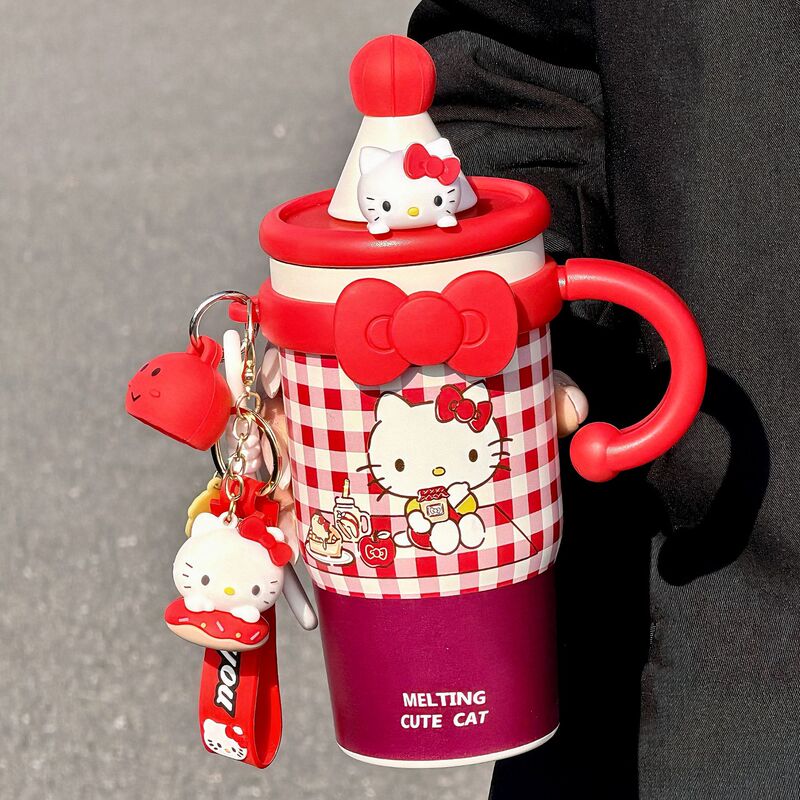 Hellokitty Cute Thermos Cup for Girls, New Year's Edition, Straw Water Cup, Coffee Travel Mug, Desktop Ice Cup Hellokitty Cute Thermos Cup for Girls, New Year's Edition, Straw Water Cup, Coffee Travel Mug, Desktop Ice Cup