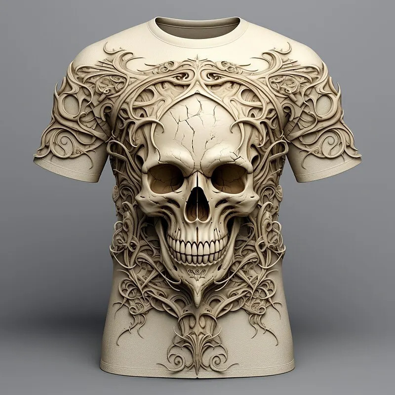 Cross Border Hot Selling Skull Armor Men's T-Shirt 3D Printing Novelty Image Fashion Trend Printed Round Neck Short Sleeve