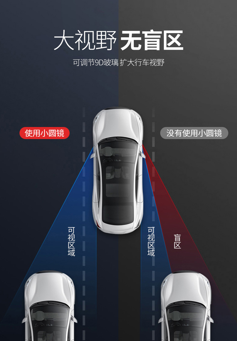 Borderless Suction Cup Small Round Mirror with High-Definition Wide Field of View, Rearview Auxiliary Mirror, 360-Degree Adjustable Blind Spot Mirror for Reversing
