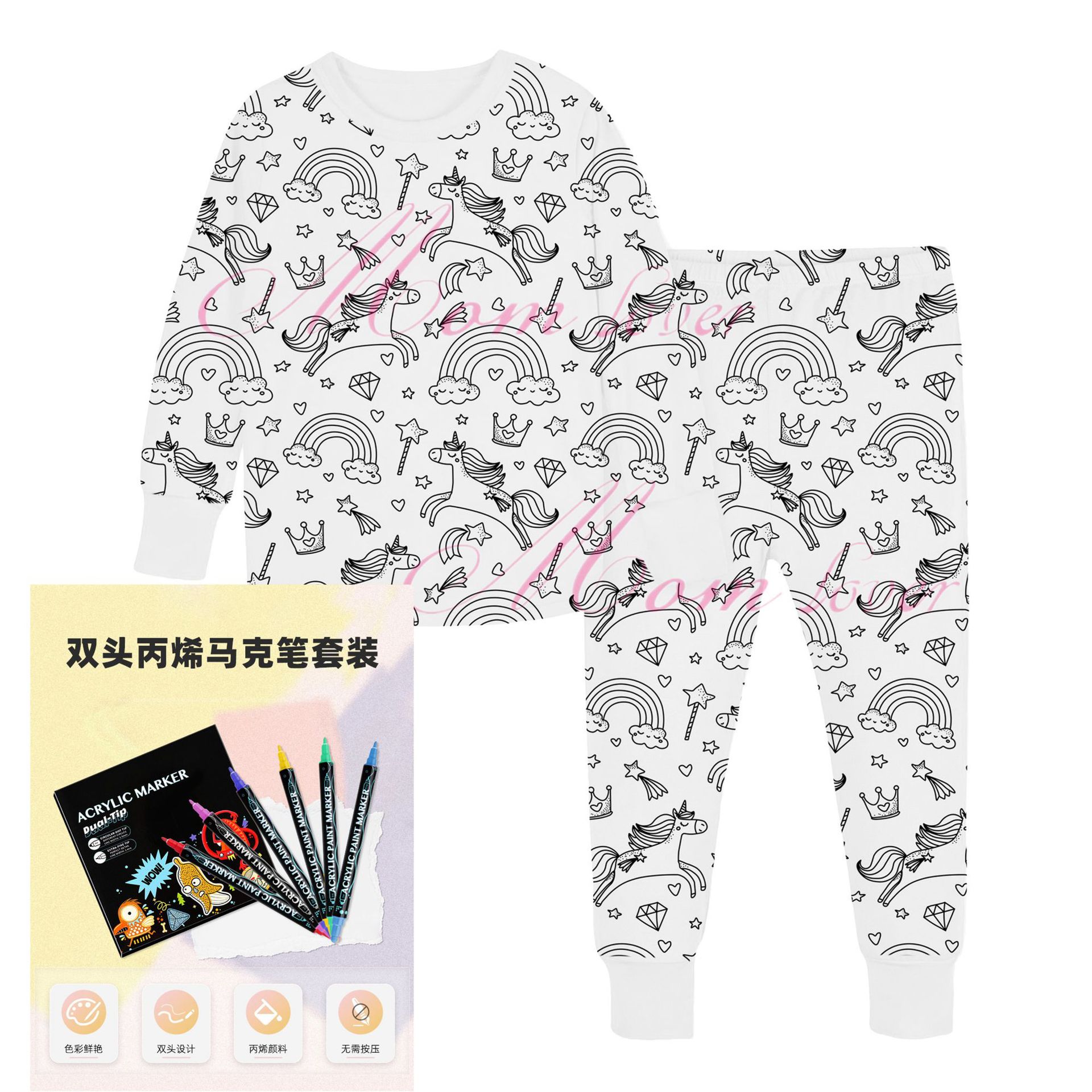 Pijamas de graffiti para niños de bricolaje transfronterizo, trajes pintables a mano para colorear, ropa para el hogar, pajama sets