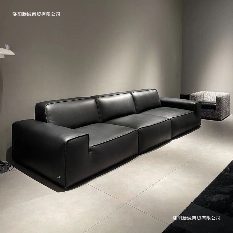New Large Black Cow Sofa Italian Minimalist Modern Simple Living Room Tofu Block Straight Row Latex Sofa