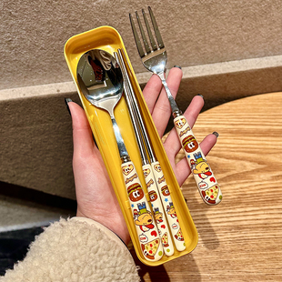 ✅ Keir Dog 304 Stainless Steel Spoon Fork Chopsticks Cute Cartoon Student Dormitory Home Portable Cutlery Box