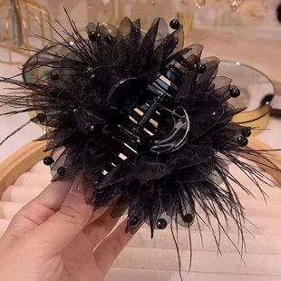 Peony flower feather grabbing high face value light luxury hair clip 2023 new net red temperament back head plate hair shark clip