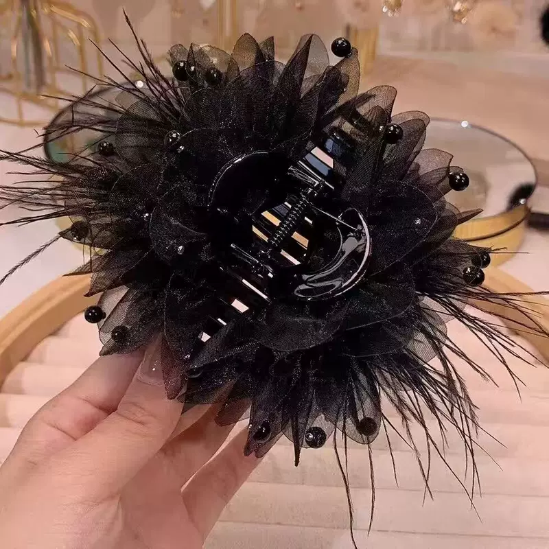 Заколка для волос Crab Hair Clip, Qoплямированные челюсти акулы с цветочным дизайном, лёгкая роскошь, 11 или 13 см