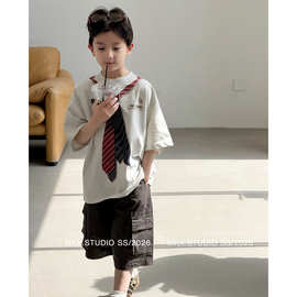 男童夏装套装2026新款中大儿童装薄款夏季纯棉短袖男孩两件套潮酷