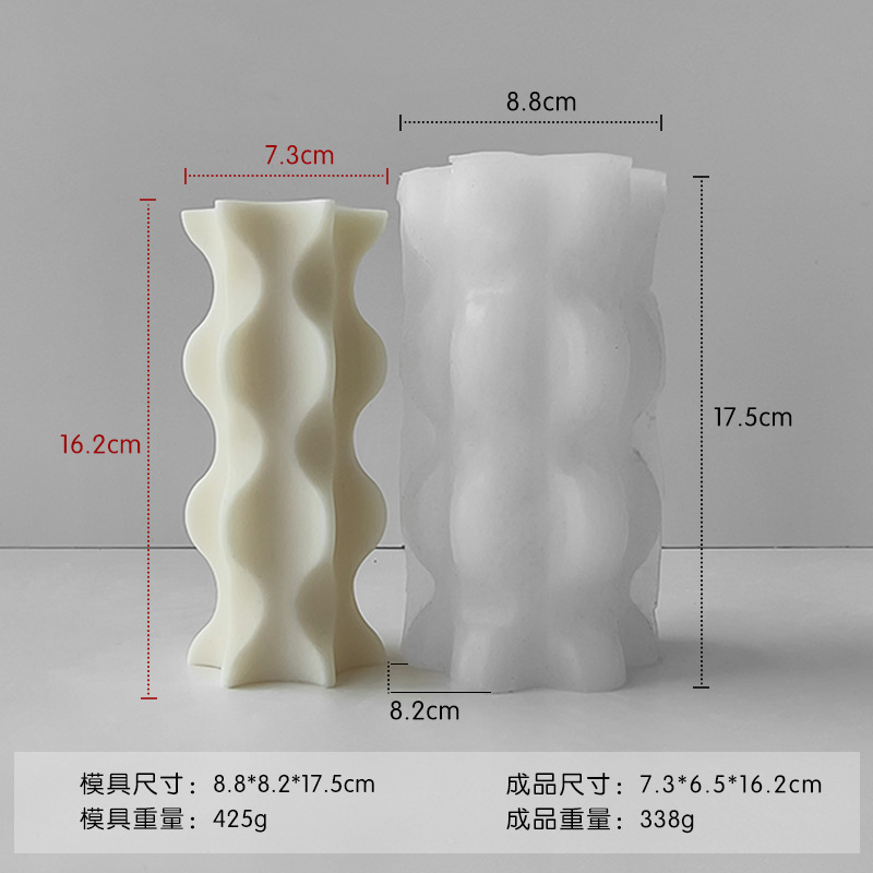 Jiahuimei molde de vela cilíndrica a rayas DIY ondulado pilar redondo aromaterapia yeso adorno molde de silicona